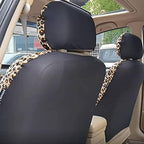 AUTOFAN Leopard Car Seat Covers Full Set with Steering Wheel Cover 2 Seat Belt Pads, Cheetah Print Seat Covers for Cars for W