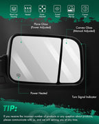 Towing Mirror Compatible With 1998-2001 for Dodge for Ram 1500 for Ram 2500 for Ram 3500 Pickup Truck Tow Mirror Adjusted Heated Turn Signal Light Manual Folding and Flip Up 1 Pair