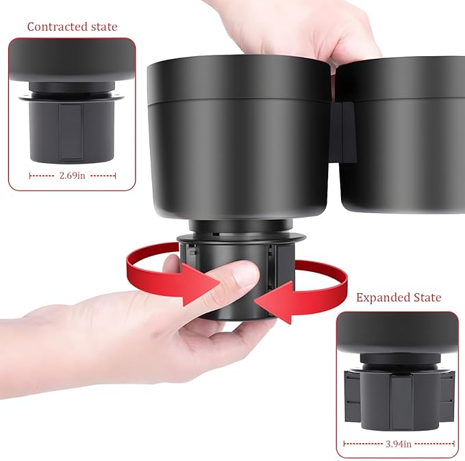 Car Cup Holder Expander, 2 in 1 Multifunctional Vehicle Dual Water Bottle Holder Adapter Extender with Adjustable Base, Autom