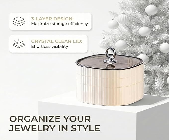 HALAFE Jewelry Box, 3-Layer Acrylic Jewelry Organizer with Handle, Clear Jewelry Boxes for Women Girls, Make up Organizer, Je