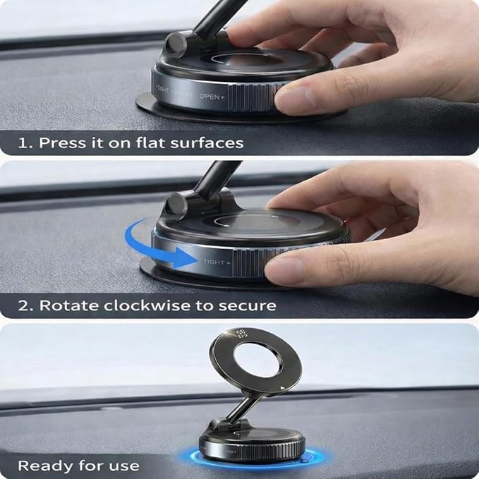 360 Adjustable Vacuum Magnetic Phone Holder for Car Dashboard – Suction Cup Magnetic Car Phone Mount for iPhone 17 Pro Max, Universal Hands Free Magnetic Cell Phone Holder