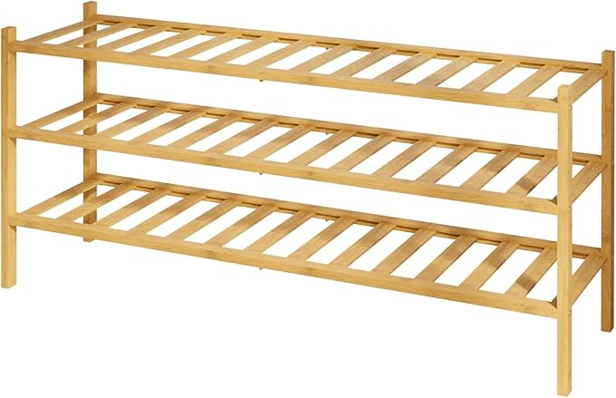 Kitsure Bamboo Wooden Shoe Rack for Closet - Stackable Shoe Organizer with Modular Structure, Space-Saving Shoe Shelf for Ent