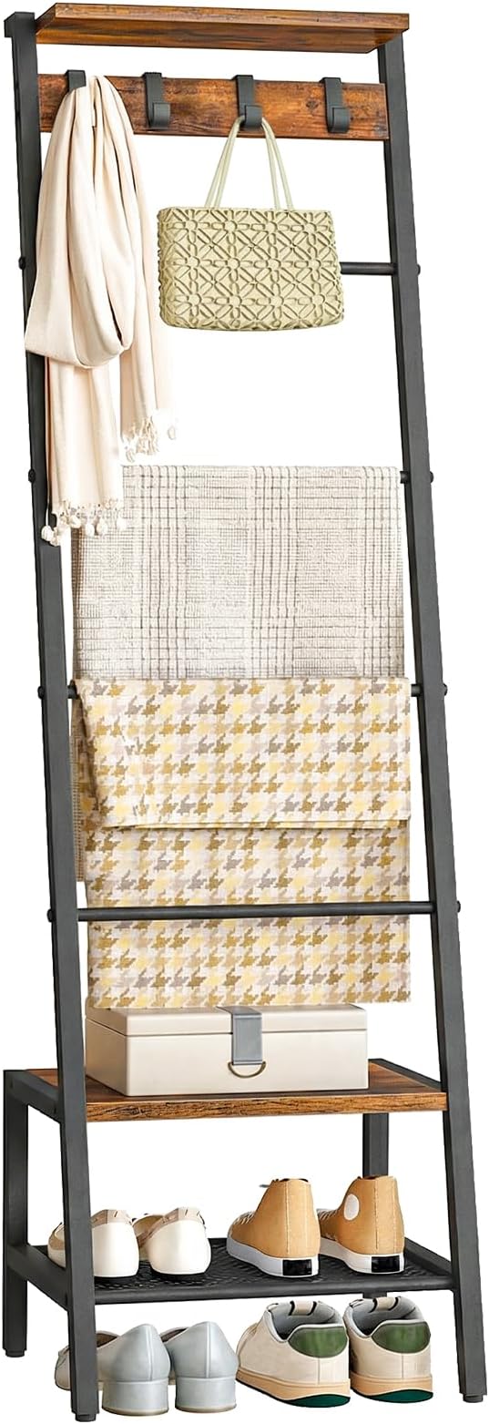 HOOBRO Blanket Ladder, 7-Tier Giraffe Shape Towel Rack for Living Room and Bedroom, 63.4" H Decorative Ladder Shelf with Hook