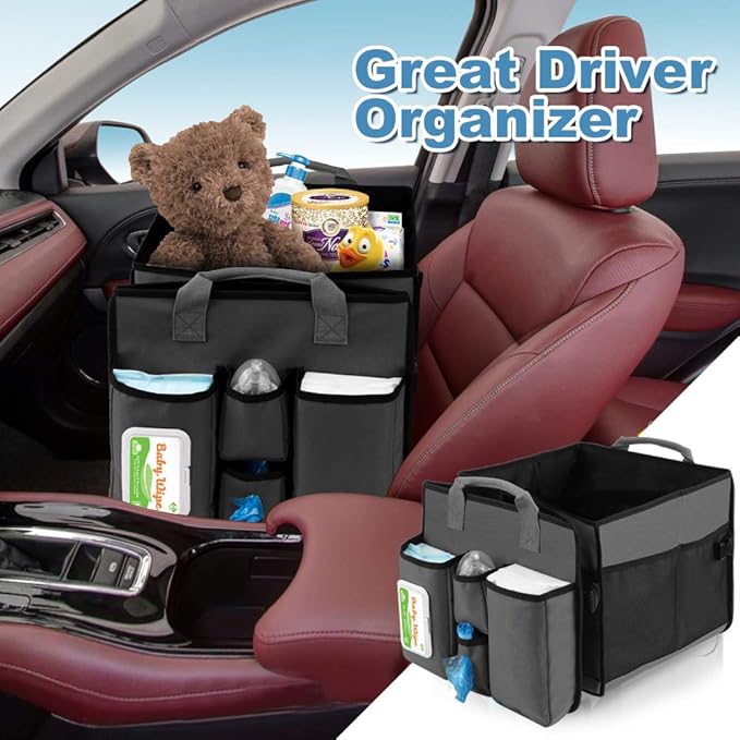Collapsible Trunk Organizer & Diaper Changing Station, Baby Diaper Caddy Organizer with Movable Dividers, Easy-to-Reach for