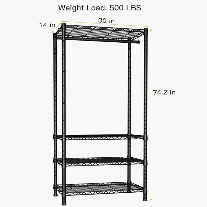 Ulif H2 Heavy Duty Clothes Rack, Freestanding 4 Tiers Garment Rack for Hanging Clothes with Shelves and Hangers, Closet Organ
