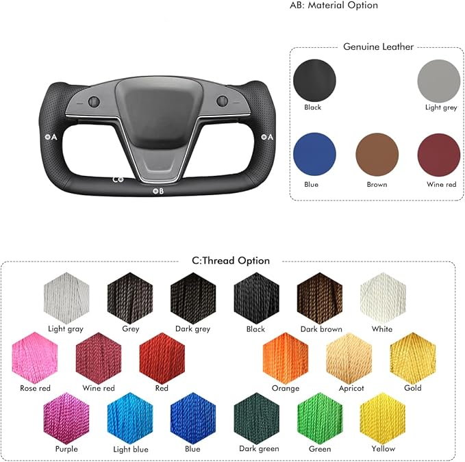 MEWANT Steering Wheel Cover for Yoke Style Steering Wheel for Tesla Model S 2021-2023 / Model X 2021-2023 Hand-Stitched Steering Wrap