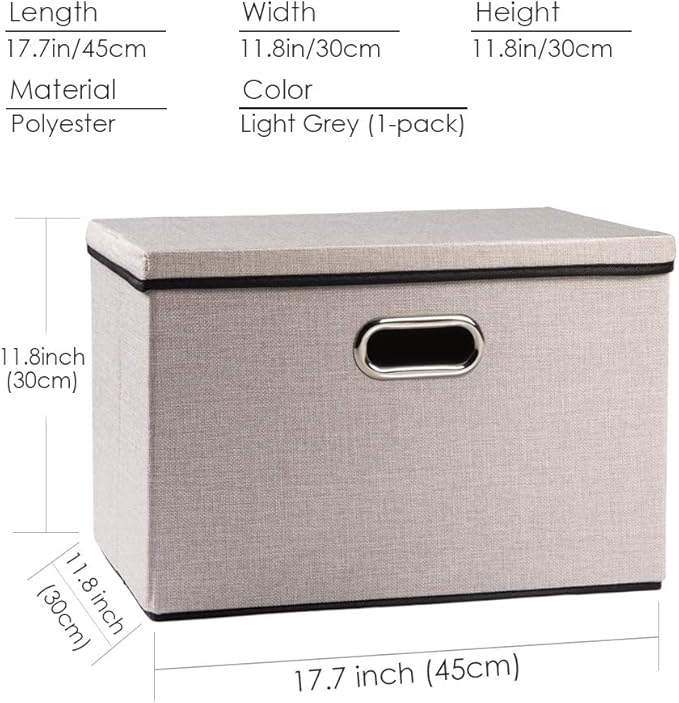 PRANDOM Large Foldable Storage Bin with Lid [1-Pack] Linen Fabric Decorative Storage Box Organizer Container Basket Cube with