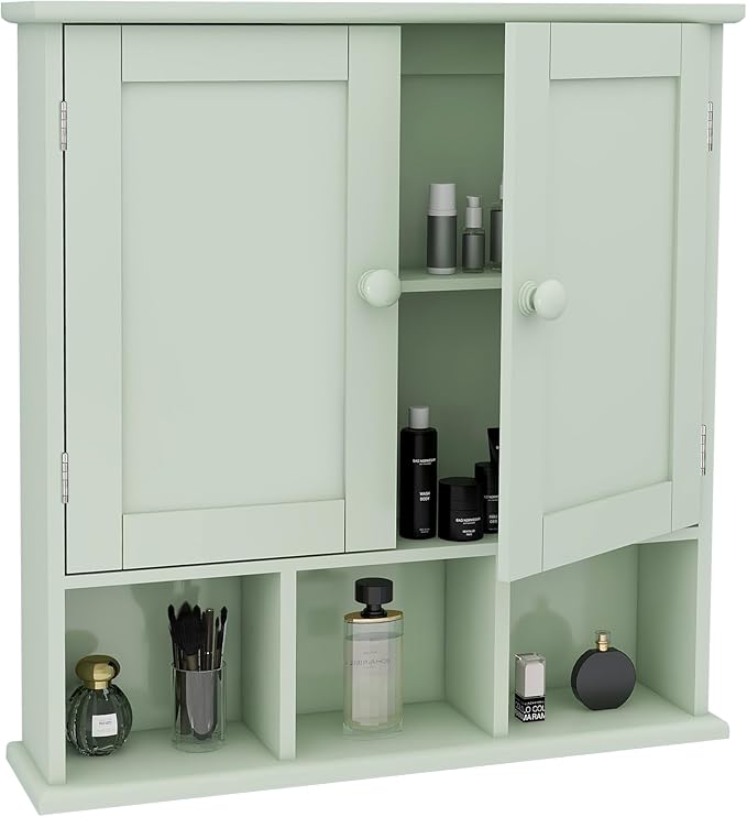 TaoHFE Green Bathroom Cabinet,Bathroom Wall Cabinet with 2 Door Adjustable Shelves,Over The Toilet Storage Cabinet,Green Bath
