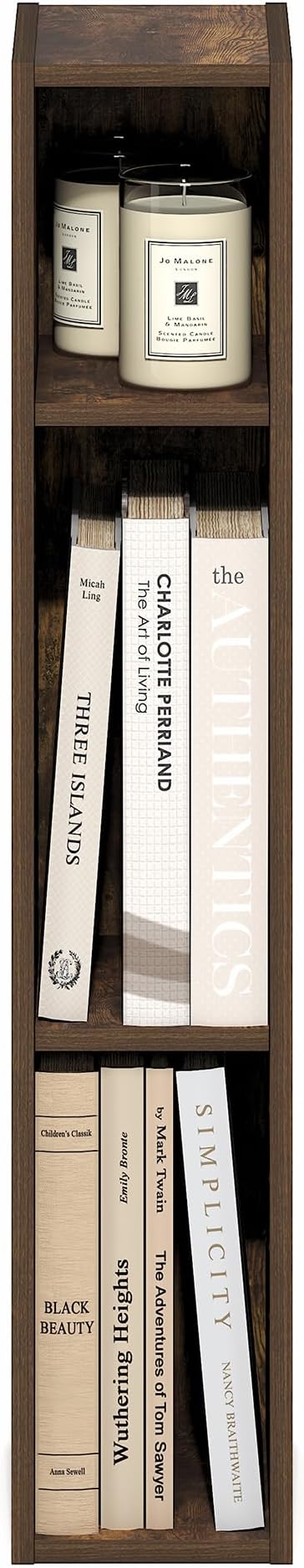 Furinno Fulda Book Shelf, 3-Tier Narrow Bookshelf, Bookcase with 6-in Width Storage Shelf, 9.3 x 5.9 x 31.5, for Living Room,