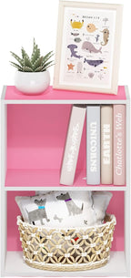 Furinno Luder Bookcase / Book / Storage, 2-Tier, Pink/White