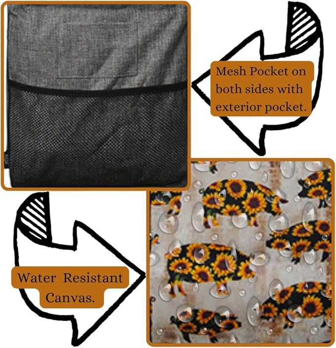 NGIL Extra Large Utility Tote Reusable Grocery Bag Oversized Collapsible for Groceries, Storage, Picnic, Beach (Sunflower Pig-black)