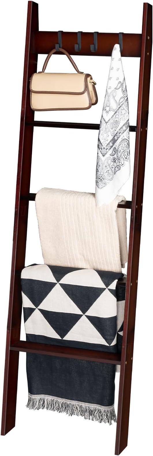 HOOBRO Blanket Ladder for Living Room and Bedroom, 5-Tier Wall Leaning Towel Rack for Bathroom, Decorative Ladder Shelf with 