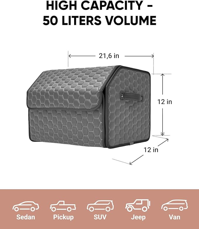Owleys Foldable Trunk Organizer For Car - Trunk Organizers Car Storage - Collapsible Auto Trunk Organizer With Lid - Small