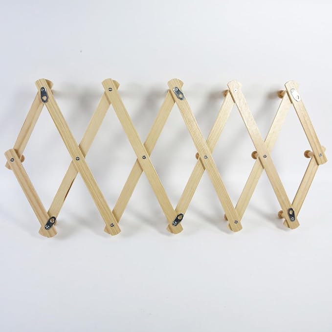 AMAPON Accordion Style Expandable Wall Wooden Coat Rack 16 Hooks (Pegs) Hang Hats Jackets Coffee Mug Purses Necklaces Towels 