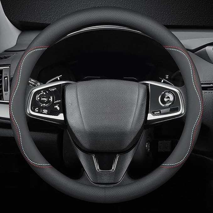 HAOTULE New Nappa Leather car Steering Wheel Cover, Universal 15 inch Black