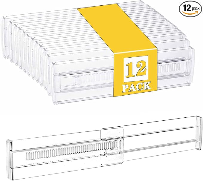 12 Pcs Drawer Dividers for Clothes, 3.15" High 11.34"-19.69" Adjustable Expandable Dresser Drawer Organizer, Clear Plastic Se