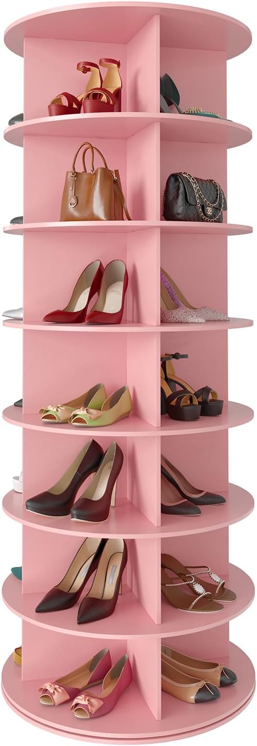 SpaceAid 7 Tier Rotating Shoe Rack Tower, Spinning Shoe Display Lazy Susan, Revolving 360 Shoe Rack Storage Round Carousel, V
