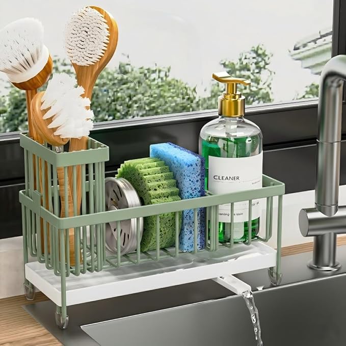 Cisily Sponge Holder for Kitchen Sink, Sink Caddy Organizer with High Brush Holder, Kitchen Countertop Organizers and Storage