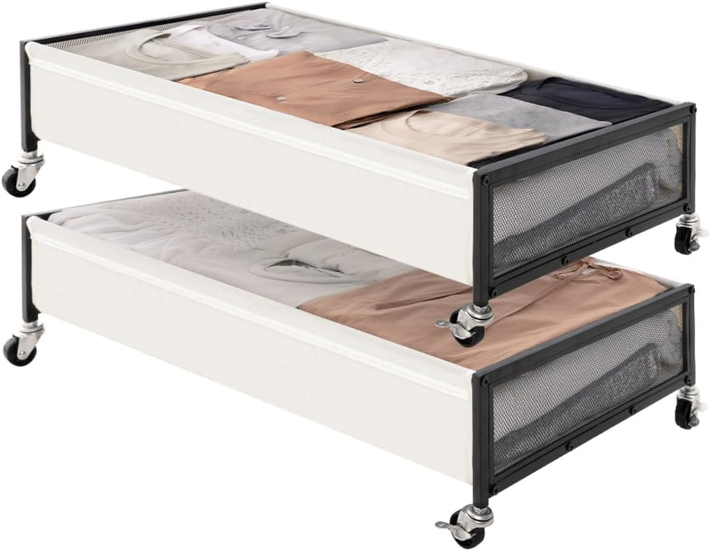 StorageWorks Under Bed Storage with Wheels, 2-Pack Metal Underbed Storage Containers, 80L Closet Organizer Bins for Clothes, 