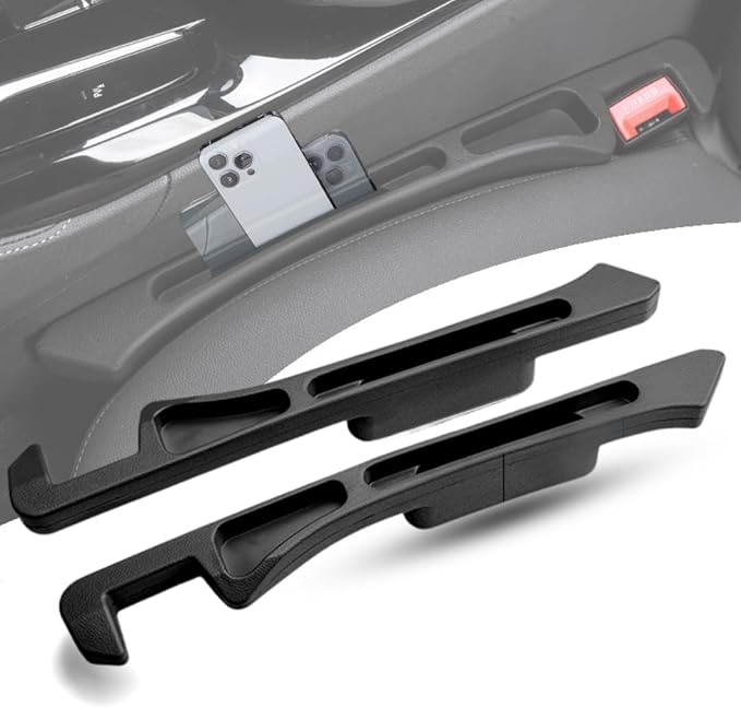 Car Seat Gap Filler Organizer 2 Pack,Upgraded Front Seat Side Storage with Phone Slot & Charging Hole,Universal Dual-Slot Crevice Blocker & Console Insert for Car, SUV, Truck,Car Essentials,Black