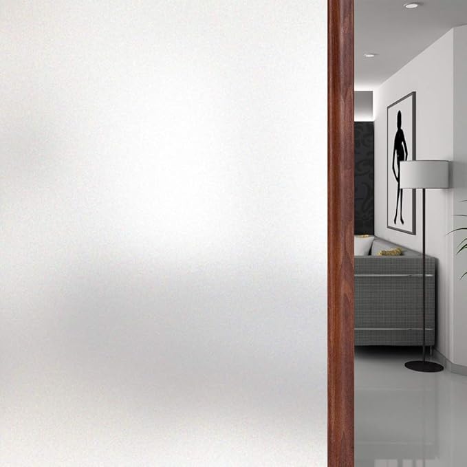 WPCTEV Window Privacy Film Frosted Glass Static Cling UV Sun Blocking Heat Control Window Tint Day and Night Insulation Home Bathroom Door Decorative Frosting Cover, 17.5 Inch x 8 Feet, Pure