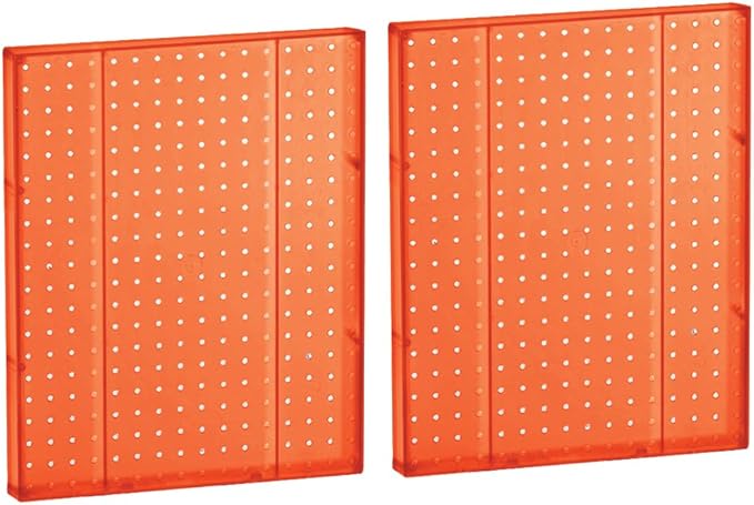 Azar Displays 771620-ORG Plastic Pegboard Wall Organizer - Garage Tool Organizer (Pack of 2) - Durable 1-Sided Wall Panel (16
