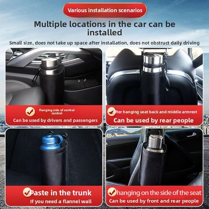 Motelor Deep Drawstring Car Cup Holder for 40oz Stanley Tumblers - 10-Inch Depth Secures Tallest Bottles, Rip-Stop & Machine Washable, Heavy-Duty Organizer for SUV/Truck