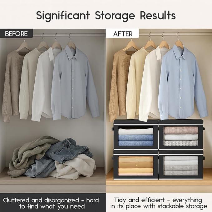 Homsorout Collapsible Storage Bins with Lids - Stackable Storage Containers with Window, 15.7 Inch Fabric Organizing Bins for