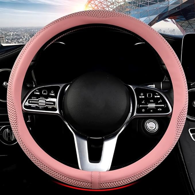 LKWLIKEI Car Steering Wheel Cover, Universal 15 inch, The Latest Microfiber Leather Breathable Technology Fabric, Non-Slip, C