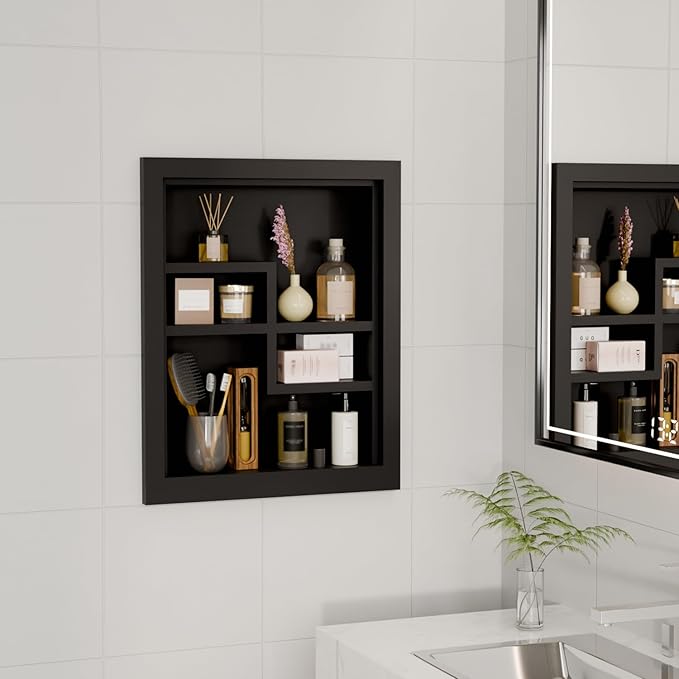 Solid Wood 14 X 18 Recessed Medicine Cabinet,2-Tier, Medicine Cabinet Organizer,Wall Niche, Bathroom Wall Cabinet, Recessed B