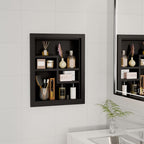 Solid Wood 14 X 18 Recessed Medicine Cabinet,2-Tier, Medicine Cabinet Organizer,Wall Niche, Bathroom Wall Cabinet, Recessed B