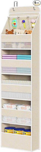 Univivi 6-Shelf Over Door Hanging Organizer Fabric Baby Door Storage with 5 Extra Large Capacity Pockets Behind the Door Hang