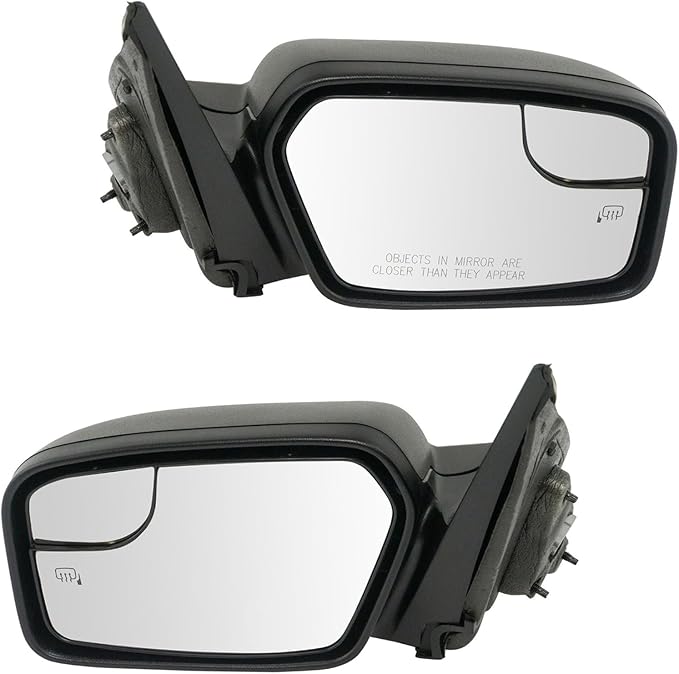 TRQ Power Heated Textured Black Side Mirror Set w/Puddle Light Driver & Passenger Compatible with 2011-2012 Ford Fusion, 2011