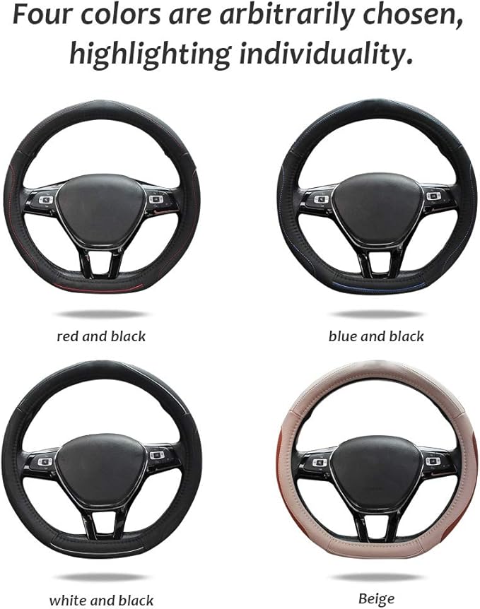 Car Steering Wheel Cover with Durable PU Leather, Universal 16 inch Fit for Car Truck SUV, Breathable Anti Slip Auto Steering Wheel Covers for Men and Women