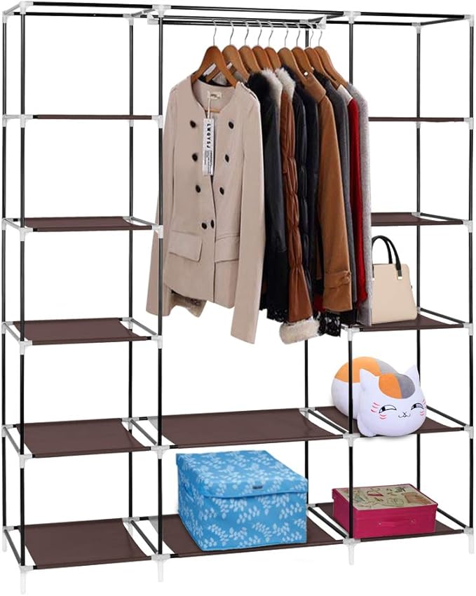 lapday 59 inches Portable Closet Wardrobe, Non-Woven Fabric Closet Storage Organizer with Hanging Rods &12 Storage Shelves, Q