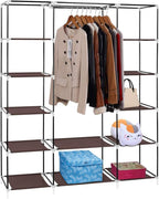 lapday 59 inches Portable Closet Wardrobe, Non-Woven Fabric Closet Storage Organizer with Hanging Rods &12 Storage Shelves, Q
