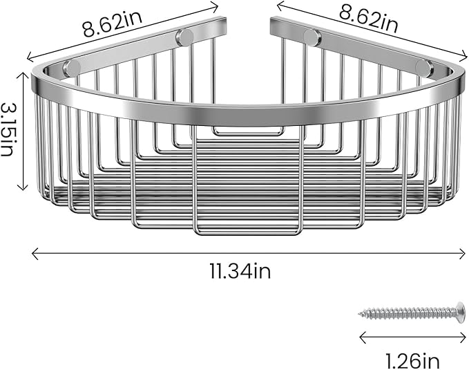 Shower Basket Brushed Stainless Shower Corner Shelf, 304 Caddy Stainless Steel Rustproof, Organizer Wall Mounted Basket(Inclu