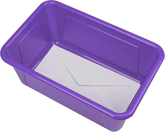 Storex Small Cubby Bins – Plastic Storage Containers for Classroom, 12.2 x 7.8 x 5.1 inches, Purple, 5-Pack (62419U05C)