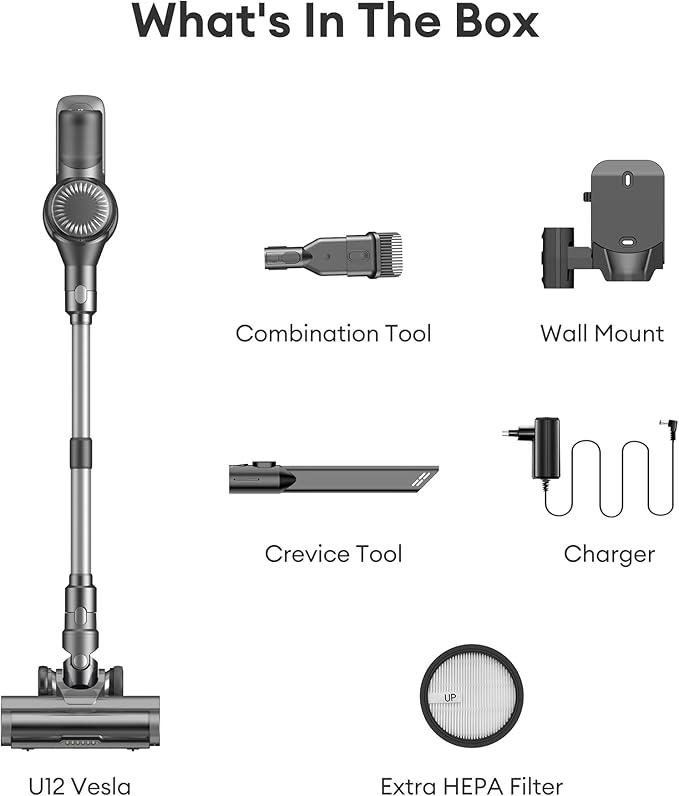 Ultenic Cordless Vacuum Cleaner, 550W 50Kpa Stick Vacuum with Car Dashboard Screen, Tangle-Free Brush for Pet Hair, Max 45min