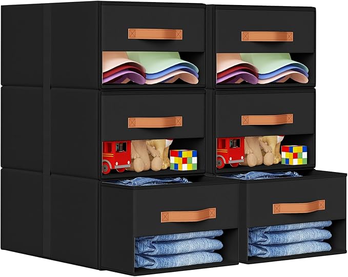 DIMJ Closet Organizers and Storage - Fabric Bins with Drawers for Closet Foldable Clothes Organizers with Clear Window, Stack