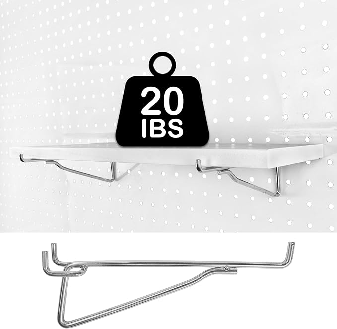 G.CORE Pegboard Shelf Hooks, 10-Pack 6" Silver Peg Board Brackets, 1/4" Peg Board Organizer Accessories, Peg Hooks Assortment