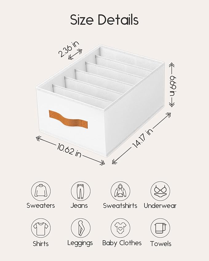 Homsorout Closet Organizers and Storage - Fabric Clothes Organizer with Handles, Foldable Jeans Organizer for Clothes, Drawer