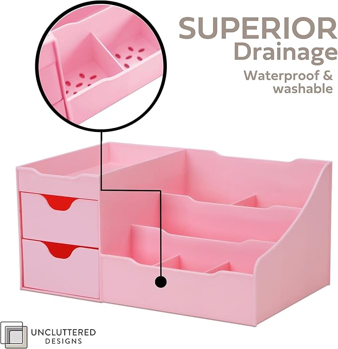 Uncluttered Designs Makeup Organizer With Drawers - Cute Kawaii Countertop Storage for Cosmetics, Pretty Vanity Holder for Pe