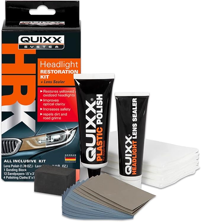 QUIXX 00084-US Headlight Restoration Kit and Lens Sealer, Permanently Restore Yellowed or Opaque Headlights To Like-New Condi