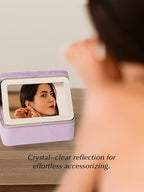 Velvet Travel Jewelry Box with Large Mirror, Double-Layer Jewelry Organizer Case for Women and Girls, Portable Storage Case w