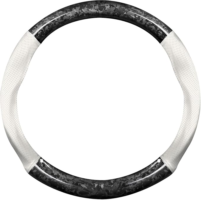 Ergocar Car Steering Wheel Sleeve, Round Forged Carbon Fiber and Leather Material Steering Wheel Sleeve, 37-38cm/14.5-15inch, Non-Slip, Soft, Breathable, Sports Style