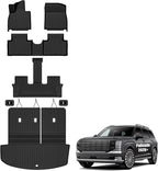 Auxko All Weather Floor Mats Cargo Mat with Backrest Mat for Hyundai Palisade Gasoline 2026 7/8 Seats All Season TPE Accessories Odorless Anti-Slip Floor Liners Trunk Liner with Back Seat Protector