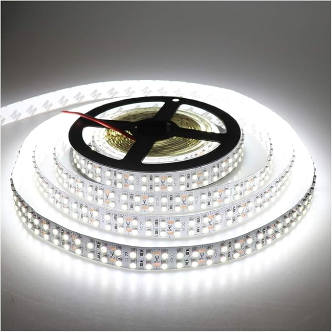 3528 SMD Cold White 6000K LED Strip Lights DC 12V Double Row 1200LEDs Flexible LED Strips Tape Light Ribbon Lamp 16.4Ft Non-Waterproof for Bedroom Home Lighting