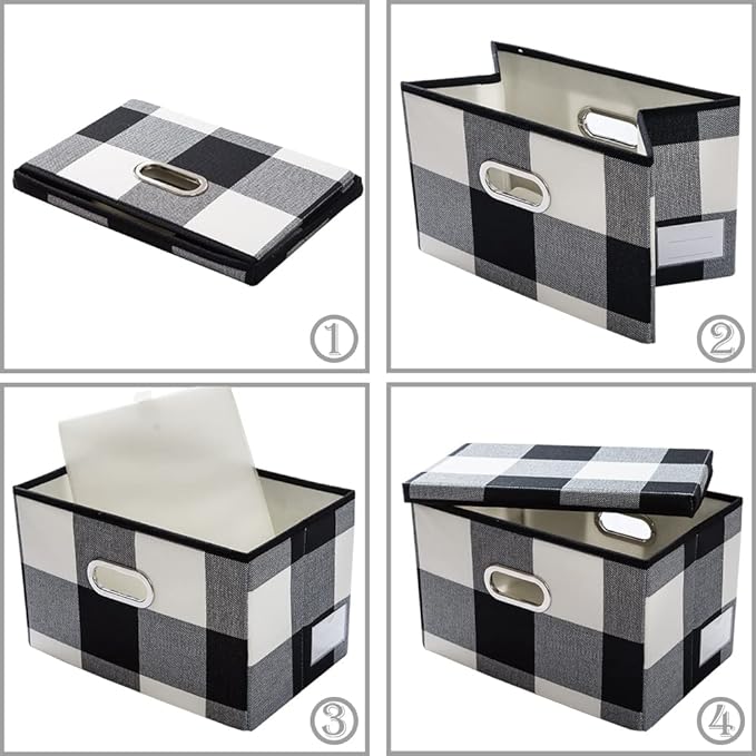 PRANDOM Collapsible Storage Bin with Lid [3-Pack] Fabric Foldable Storage Box Organizer Container Basket Cube with Cover for 