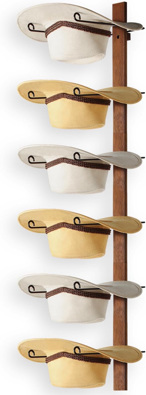 Cowboy Hat Rack, 6 Pieces Hat Rack for Cowboy Hats with Wooden Board, Metal Cowboy Hat Holder Wall Storage Hat Holder-Organiz